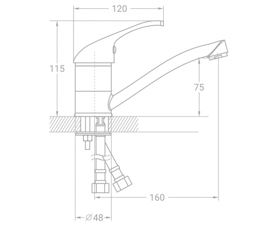 Фото 3 - Смеситель TN Ø35 для кухни гусак прямой 150мм на шпильке TAU (TN-2B142C)
