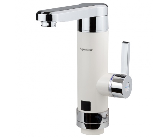 Фото 2 - Кран-водонагреватель проточный HZ 3.0кВт 0,4-5бар для кухни гусак прямой на гайке (W) AQUATICA (HZ-6B243W)