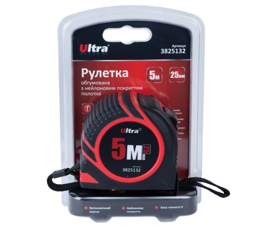 Фото 9 - Рулетка обрезиненная с нейлоновым покрытием полотна 5м×25мм ULTRA (3825132)