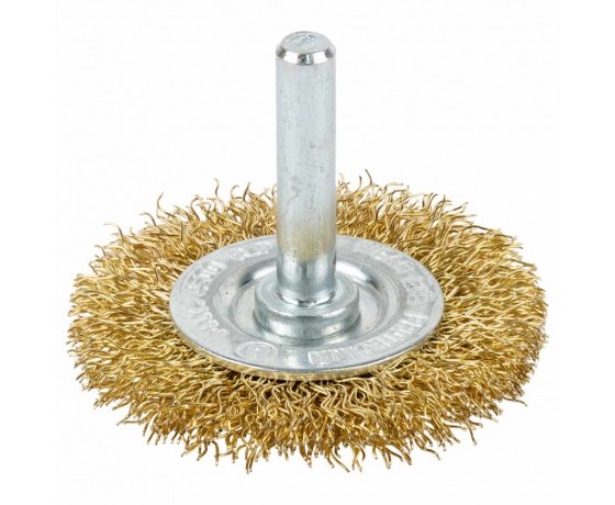 Фото 2 - Щетка проволочная дискообразная Ø50мм хвостовик Ø6мм (латунированная) GRAD (9032055)