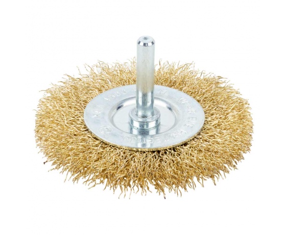 Фото 2 - Щетка проволочная дискообразная Ø75мм хвостовик Ø6мм (латунированная) GRAD (9032075)