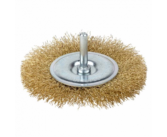 Фото 2 - Щетка проволочная дискообразная Ø100мм хвостовик Ø6мм (латунированная) GRAD (9032105)