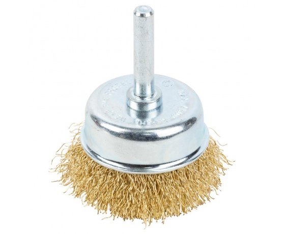 Фото 2 - Щетка проволочная чашеобразная Ø50мм хвостовик Ø6мм (латунированная) GRAD (9034055)