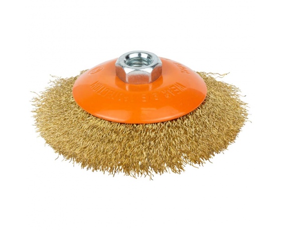 Фото 2 - Щетка проволочная конусообразная Ø115мм М14×2мм (латунированная) GRAD (9035115)