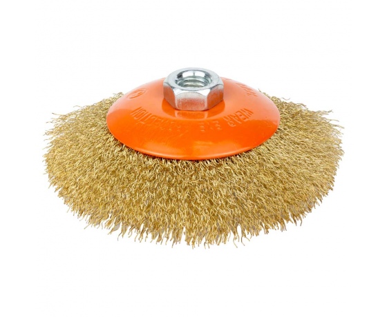 Фото 2 - Щетка проволочная конусообразная Ø125мм М14×2мм (латунированная) GRAD (9035125)