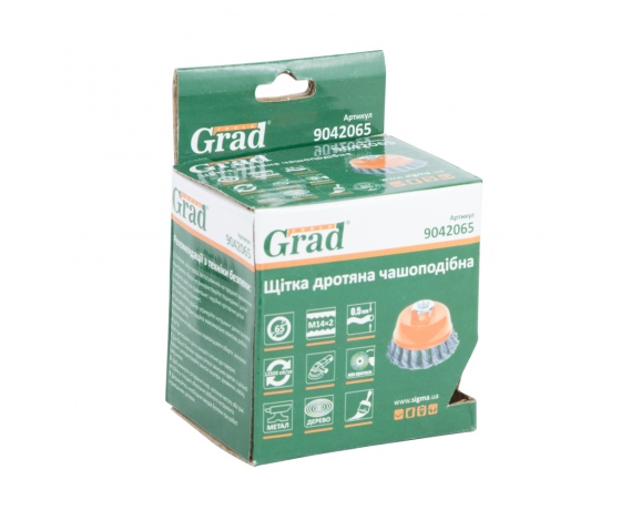 Фото 4 - Щетка проволочная чашеобразная Ø65мм М14×2мм (стальная витая) GRAD (9042065)