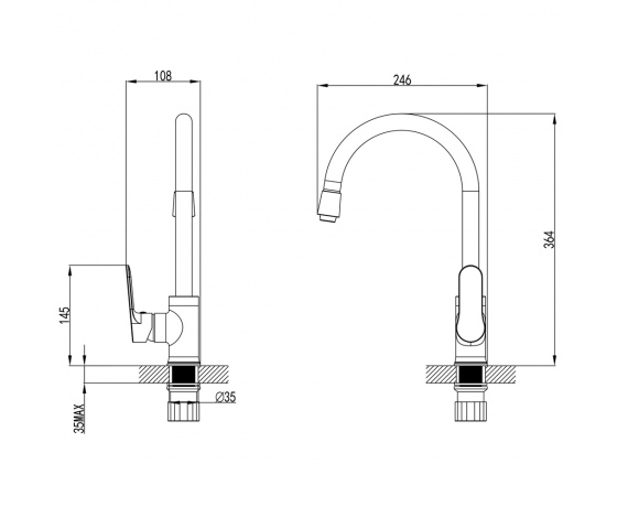 Фото 8 - Смеситель MARMORE Ø35 для кухни J-излив на гайке CORSO (DB-4B138C) (9623100)