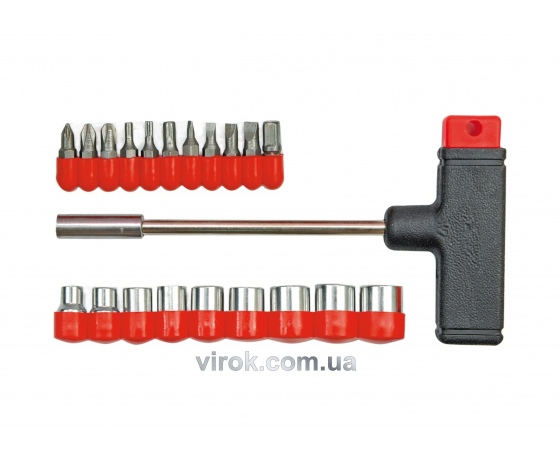 Фото 2 - Викрутка-тримач Т-подібна VOREL з насадками 20 шт