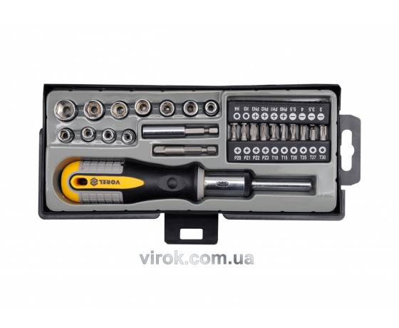 Фото 2 - Викрутка-тримач з тріщаткою VOREL з насадками 36 шт