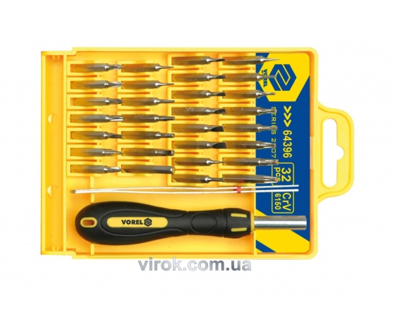 Фото 2 - Викрутка-тримач для точних робіт VOREL з насадками 32 шт