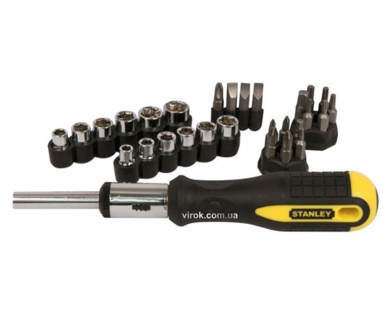 Фото 2 - Викрутка-тримач з тріщаткою STANLEY з насадками 29 шт