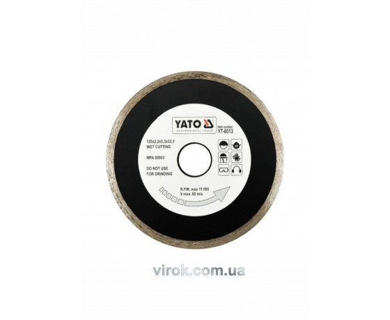 Фото 2 - Диск відрізний алмазний для мокрої різки YATO 125 x 2.2 x 5.3 x 22.2 мм
