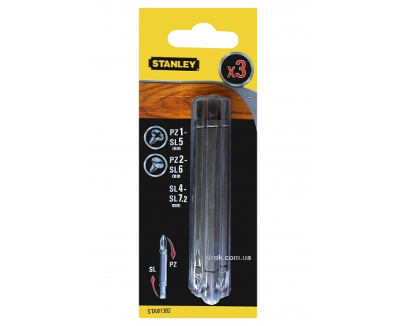 Фото 2 - Набір насадок викруткових двосторонніх STANLEY PZ1-SL5 PZ2-SL6 SL4-SL7.2 86 мм 3 шт