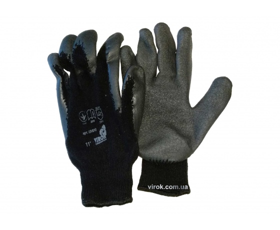 Фото 2 - Рукавиці VIROK трикотажні бавовняні сірі 10 клас покритті рифленним латексом