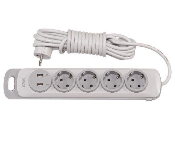 Фото 2 - Сетевой удлинитель Luxel Nota 4 розетки 3М с заземлением и выключателем +2 USB гнезда(4353)