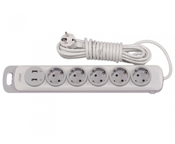 Фото 2 - Сетевой удлинитель Luxel Nota 5 розетки 3М с заземлением и выключателем +2 USB гнезда(4373)