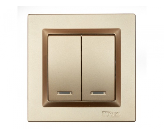 Фото 2 - Выключатель двойной с подсветкой Luxel JAZZ (9606) Бронзовый