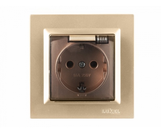 Фото 2 - Розетка с заземлением и крышкой Luxel JAZZ (9611) Бронзовая