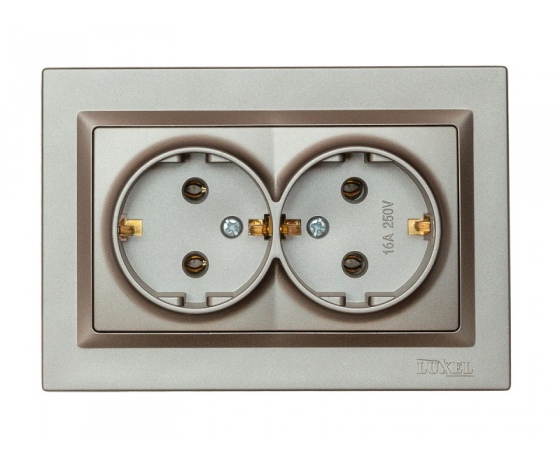 Фото 2 - Розетка двойная с заземлением Luxel JAZZ (9708) Графитовая