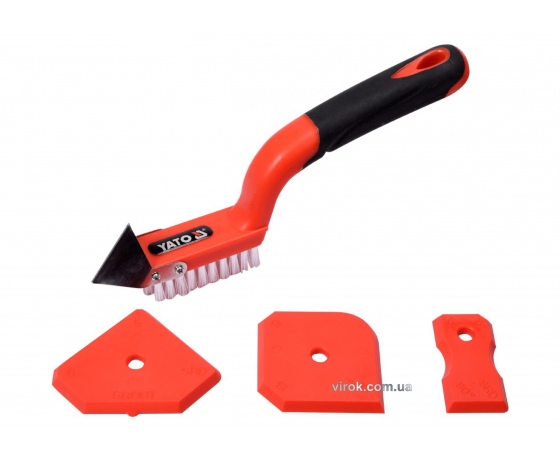 Фото 2 - Шпателі для силікону і щітка з металевим скребком для фуг YATO 4 шт
