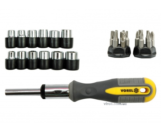Фото 2 - Викрутка-тримач VOREL з торцевими головками і насадками 29 шт