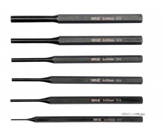 Фото 2 - Пробійники слюсарні YATO 1.5, 3, 4, 5, 6, 8 х 150 мм 6 шт