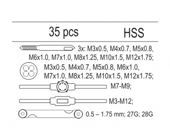 Фото 3 - Вклад до інструментальної шафи YATO мітчики і плашки 35 шт