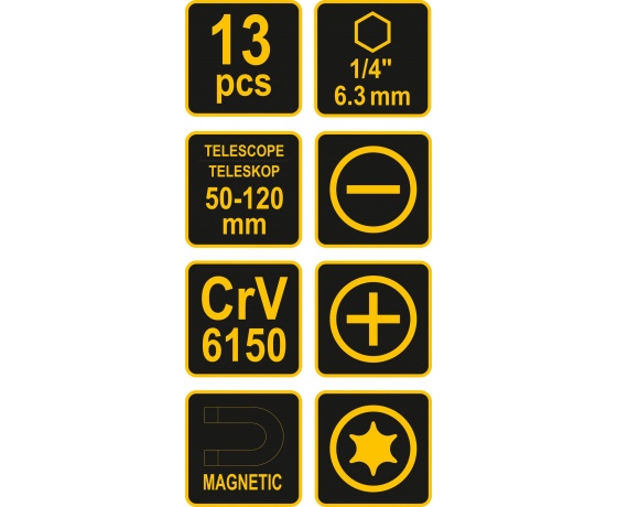Фото 3 - Викрутка-тримач телескопічна VOREL 50-120 мм з насадками HEX-1/4