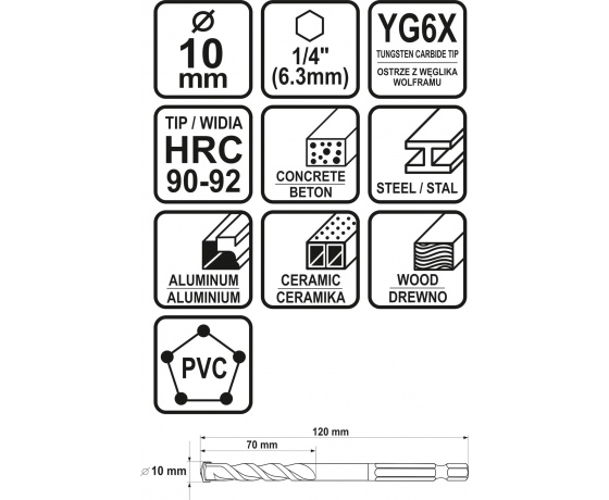 Фото 3 - Свердло універсальне STHOR з шестигранним хвостовиком 1/4