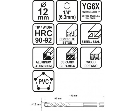 Фото 3 - Свердло універсальне STHOR з шестигранним хвостовиком 1/4