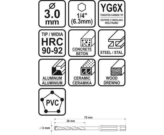 Фото 3 - Свердло універсальне STHOR з шестигранним хвостовиком 1/4