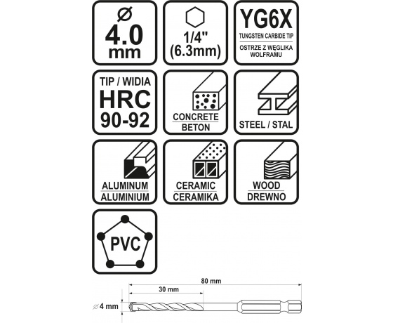 Фото 3 - Свердло універсальне STHOR з шестигранним хвостовиком 1/4