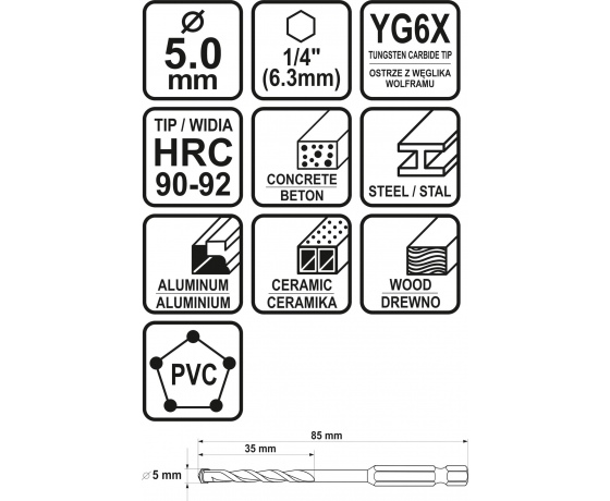 Фото 3 - Свердло універсальне STHOR з шестигранним хвостовиком 1/4
