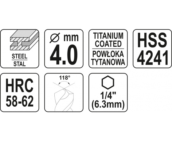 Фото 3 - Свердло фрезерувальне по металу YATO HSS-TIN 4 x 78 мм HEX - 1/4