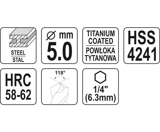 Фото 3 - Свердло фрезерувальне по металу YATO HSS-TIN 5 x 81 мм HEX - 1/4