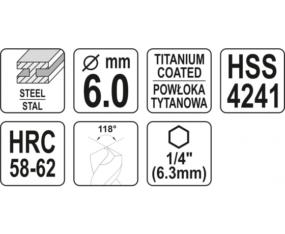 Фото 3 - Свердло фрезерувальне по металу YATO HSS-TIN 6 x 89 мм HEX - 1/4