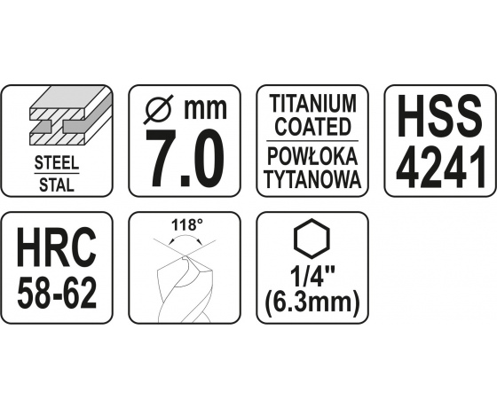 Фото 3 - Свердло фрезерувальне по металу YATO HSS-TIN 7 x 92 мм HEX - 1/4