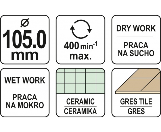 Фото 3 - Свердло по гресу і кераміці YATO 105 мм при сухому і мокрому режимах