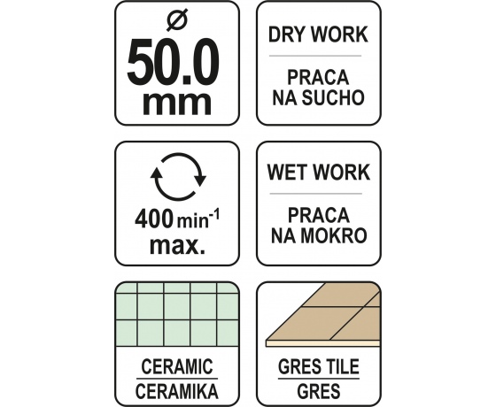 Фото 3 - Свердло по гресу і кераміці YATO 50 мм при сухому і мокрому режимах