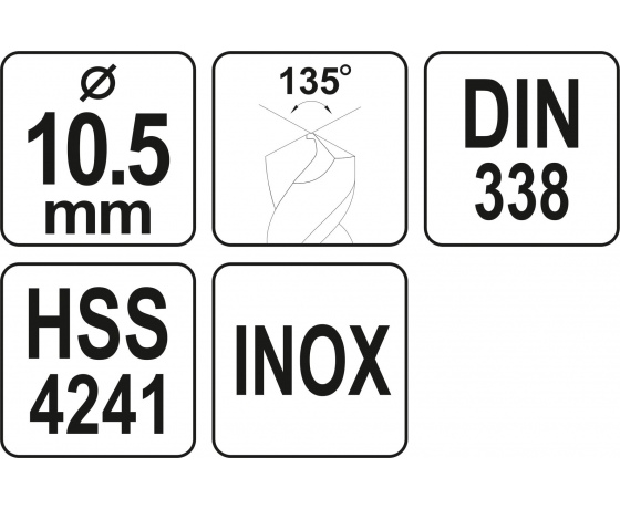 Фото 3 - Свердло по металу PREMIUM YATO до нержавіючої і високолегованої сталі, литва 10.5 х 130 мм HSS 4241