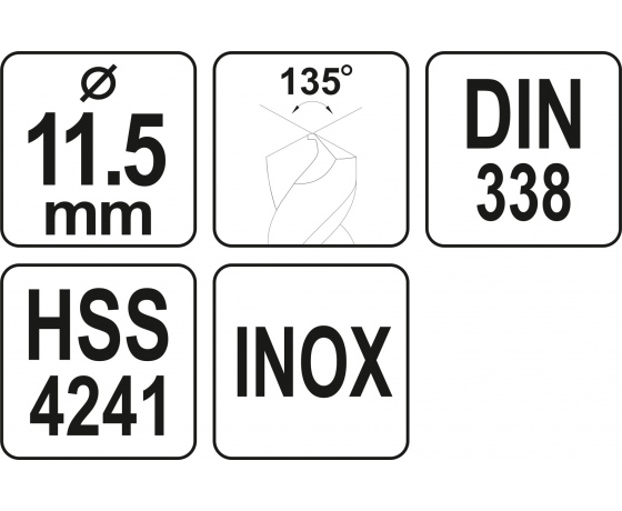 Фото 3 - Свердло по металу PREMIUM YATO до нержавіючої і високолегованої сталі, литва 11.5 х 140 мм HSS 4241