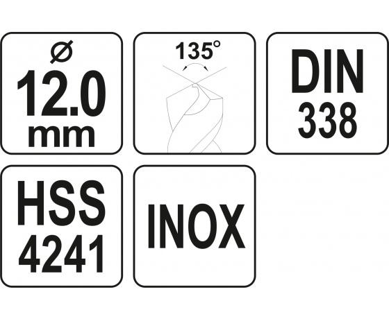 Фото 3 - Свердло по металу PREMIUM YATO до нержавіючої і високолегованої сталі, литва 12 х 140 мм HSS 4241