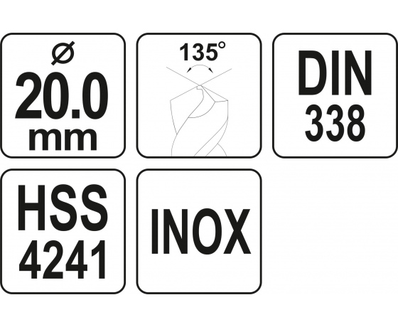 Фото 3 - Свердло по металу PREMIUM YATO до нержавіючої і високолегованої сталі, литва 20 х 205 мм HSS 4241