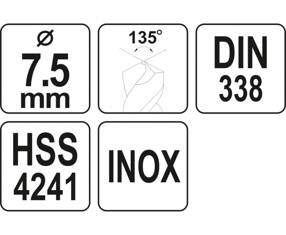 Фото 3 - Свердло по металу PREMIUM YATO до нержавіючої і високолегованої сталі, литва 7.5 х 110 мм HSS 4241