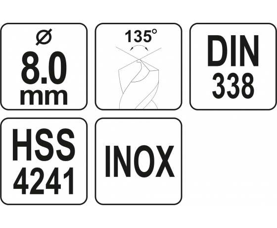 Фото 3 - Свердло по металу PREMIUM YATO до нержавіючої і високолегованої сталі, литва 8 х 110 мм HSS 4241