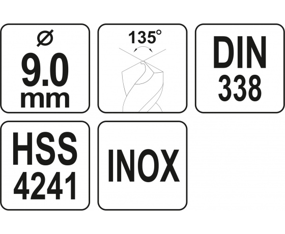 Фото 3 - Свердло по металу PREMIUM YATO до нержавіючої і високолегованої сталі, литва 9 х 125 мм HSS 4241