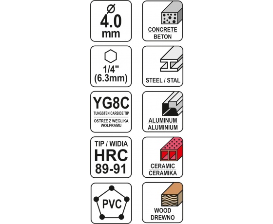 Фото 3 - Свердло універсальне YATO YG6X 4 x 85/30 мм HEX-1/4