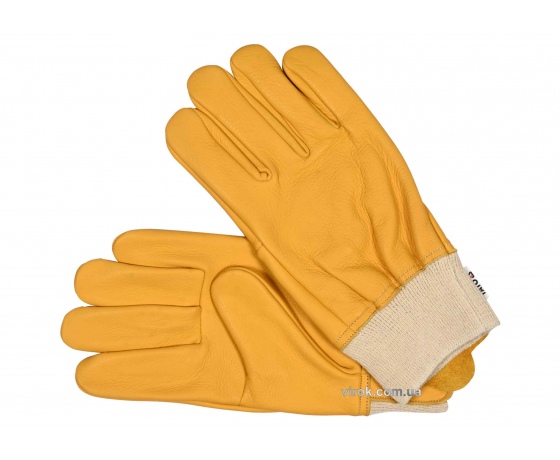 Фото 2 - Рукавиці робочі жовті з текстильним стягувачем YATO шкіра розмір 10