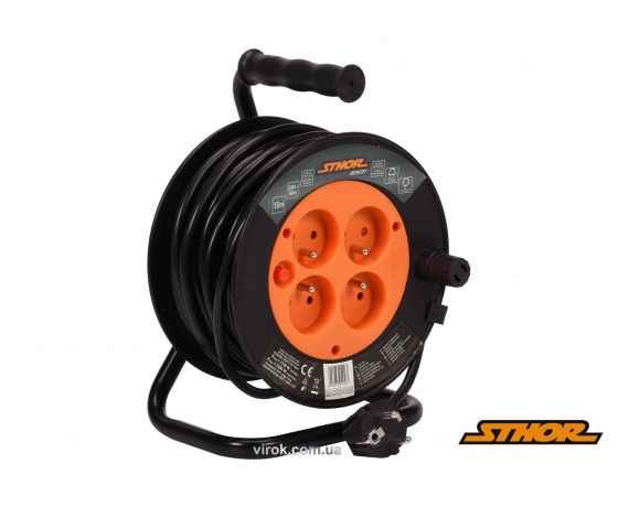Фото 2 - Подовжувач електричний на котушці STHOR 15 м 1 мм² 4 гнізда 3-жильний