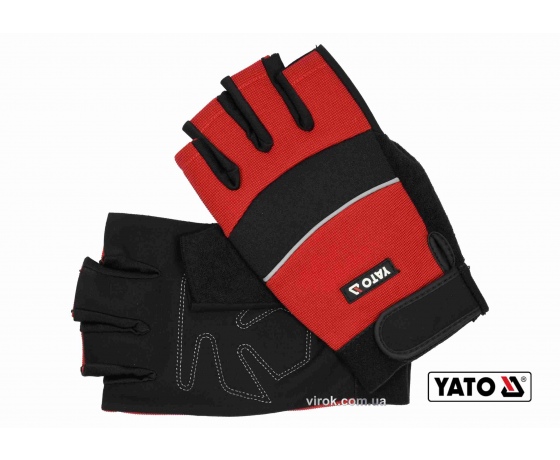 Фото 2 - Рукавиці робочі з відкритими пальцями YATO штучна шкіра + синтетична тканина розмір 10